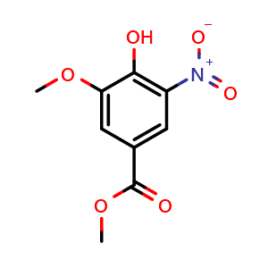 Chemical structure of Methyl 4-hydroxy-3-methoxy-5-nitrobenzoate , CAS 42590-00-1, AChemBlock W158522