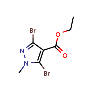 Chemical structure of Ethyl 3,5-dibromo-1-methyl-1H-pyrazole-4-carboxylate , CAS 1017802-88-8, AChemBlock W158533