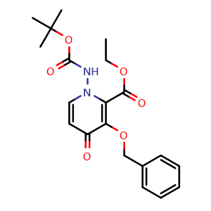 Chemical structure of Ethyl 3-(benzyloxy)-1-((tert-butoxycarbonyl)amino)-4-oxo-1,4-dihydropyridine-2-carboxylate , CAS 1985607-65-5, AChemBlock W158547