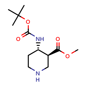 Chemical structure of methyl trans-4-(tert-butoxycarbonylamino)piperidine-3-carboxylate , CAS 1217774-23-6, AChemBlock W158751