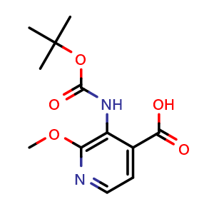 Chemical structure of 3-((tert-Butoxycarbonyl)amino)-2-methoxyisonicotinic acid , CAS 870997-82-3, AChemBlock W158752