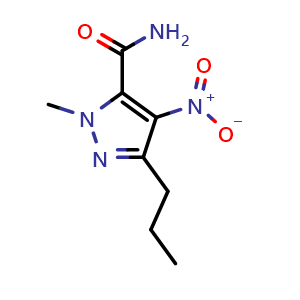 Chemical structure of 2-Methyl-4-nitro-5-propylpyrazole-3-carboxamide , CAS 139756-01-7, AChemBlock W158804