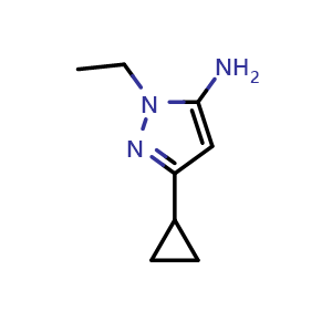 Chemical structure of 5-Cyclopropyl-2-ethylpyrazol-3-amine , CAS 1172505-99-5, AChemBlock W158809