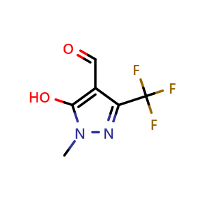 Chemical structure of 5-Hydroxy-1-methyl-3-(trifluoromethyl)-1H-pyrazole-4-carboxaldehyde , CAS 179732-64-0, AChemBlock W158831
