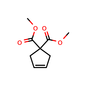 Chemical structure of Methyl 1-(Methoxycarbonyl)cyclopent-3-enecarboxylate , CAS 84646-68-4, AChemBlock W158839