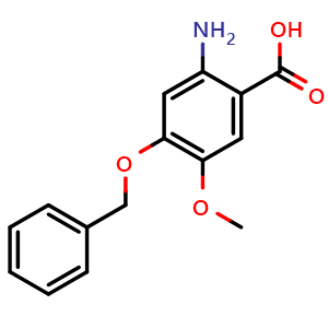 Chemical structure of 2-amino-5-methoxy-4-phenylmethoxybenzoic acid , CAS 155666-33-4, AChemBlock W158850