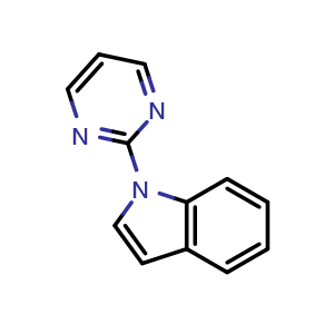Chemical structure of 1-(pyrimidin-2-yl)-1H-indole , CAS 221044-05-9, AChemBlock W158870