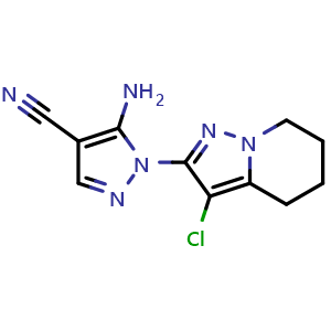 Chemical structure of 5-amino-1-(3-chloro-4,5,6,7-tetrahydropyrazolo[1,5-a]pyridin-2-yl)-1H-pyrazole-4-carbonitrile , CAS 149978-57-4, AChemBlock W158875
