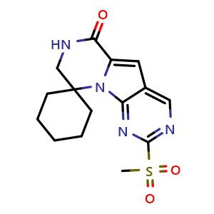 Chemical structure of 2'-(Methylsulfonyl)-7',8'-dihydro-6'H-spiro[cyclohexane-1,9'-pyrazino[1',2':1,5]pyrrolo[2,3-d]pyrimidin]-6'-one , CAS 2170747-01-8, AChemBlock W158942