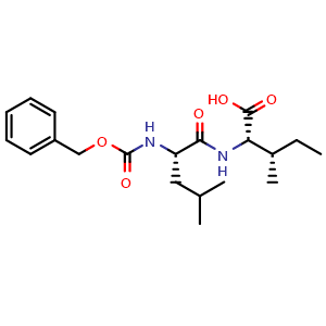 Chemical structure of (2S,3S)-2-((S)-2-(((Benzyloxy)carbonyl)amino)-4-methylpentanamido)-3-methylpentanoic acid , CAS 42537-96-2, AChemBlock W158945