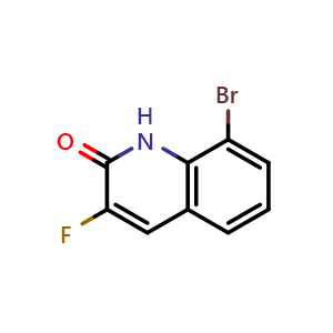 Chemical structure of 8-Bromo-3-fluoroquinolin-2(1H)-one , CAS 834883-96-4, AChemBlock W158991