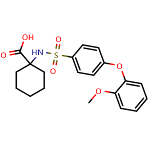 Chemical structure of 1-((4-(2-Methoxyphenoxy)phenyl)sulfonamido)cyclohexane-1-carboxylic acid , CAS 885268-86-0, AChemBlock W159025