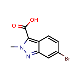Chemical structure of 6-Bromo-2-methyl-2H-indazole-3-carboxylic acid , CAS 1021859-33-5, AChemBlock W159118
