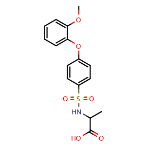 Chemical structure of 2-[[4-(2-Methoxyphenoxy)phenyl]sulfonylamino]propanoic acid , CAS 1008052-20-7, AChemBlock W159131