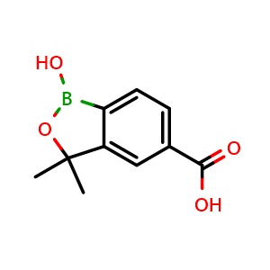 Chemical structure of 1-Hydroxy-3,3-dimethyl-1,3-dihydrobenzo[c][1,2]oxaborole-5-carboxylic acid , CAS 1393477-34-3, AChemBlock W159157