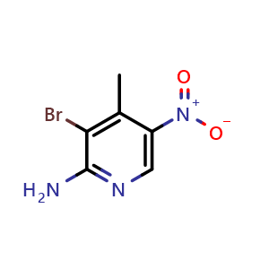 Chemical structure of 3-Bromo-4-methyl-5-nitropyridin-2-amine , CAS 929976-32-9, AChemBlock W159235