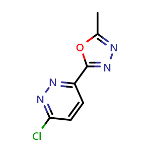 Chemical structure of 2-(6-Chloropyridazin-3-yl)-5-methyl-1,3,4-oxadiazole , CAS 960492-59-5, AChemBlock W159255