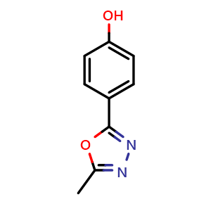 Chemical structure of 4-(5-Methyl-1,3,4-oxadiazol-2-yl)phenol , CAS 25877-46-7, AChemBlock W159278