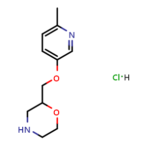 Chemical structure of 2-(((6-Methylpyridin-3-yl)oxy)methyl)morpholine hydrochloride , CAS 2089648-82-6, AChemBlock W159290