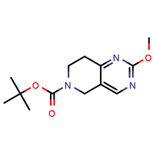 Chemical structure of tert-Butyl 2-methoxy-7,8-dihydropyrido[4,3-d]pyrimidine-6(5H)-carboxylate , CAS 900156-22-1, AChemBlock W159298