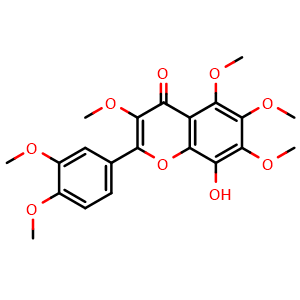 Chemical structure of 8-Hydroxy-3,5,6,7,3',4'-hexamethoxyflavone , CAS 1000415-56-4, AChemBlock W159357