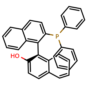 Chemical structure of (1R)-2'-(Diphenylphosphino)-1,1'-binaphthalenyl-2-ol , CAS 149917-88-4, AChemBlock W159387