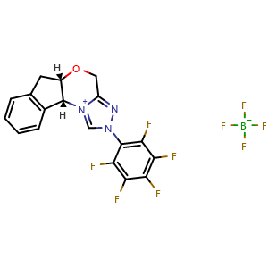 Chemical structure of (5aS,10bR)-5a,10b-Dihydro-2-(2,3,4,5,6-pentafluorophenyl)-4H,6H-indeno[2,1-b][1,2,4]triazolo[4,3-d][1,4]oxazinium tetrafluoroborate , CAS 740816-14-2, AChemBlock W159402