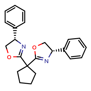 Chemical structure of (4S,4'S)-2,2'-CYCLOPENTYLIDENEBIS[4,5-DIHYDRO-4-PHENYLOXAZOLE] , CAS 1639791-77-7, AChemBlock W159456