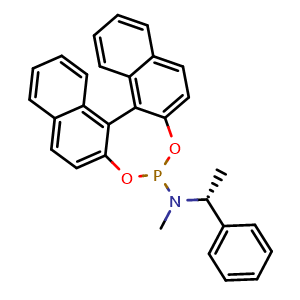 Chemical structure of (11bR)-N-Methyl-N-[(R)-1-phenylethyl]-dinaphtho[2,1-d:1',2'-f][1,3,2]dioxaphosphepin-4-amine , CAS 1021439-57-5, AChemBlock W159461