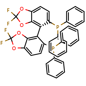 Chemical structure of (R)-[4-(5-diphenylphosphanyl-2,2-difluoro-1,3-benzodioxol-4-yl)-2,2-difluoro-1,3-benzodioxol-5-yl]-diphenyl-phosphane , CAS 503538-69-0, AChemBlock W159465
