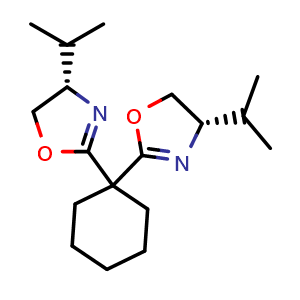 Chemical structure of (4S,4'S)-2,2'-Cyclohexylidenebis[4,5-dihydro-4-isopropyloxazole] , CAS 1373357-00-6, AChemBlock W159494