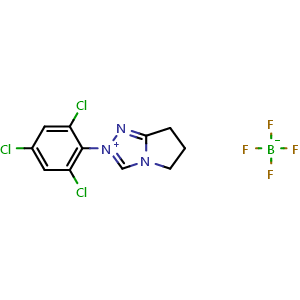 Chemical structure of 6,7-Dihydro-2-(2,4,6-trichlorophenyl)-5H-Pyrrolo[2,1-c]-1,2,4-triazolium tetrafluoroborate , CAS 1353251-02-1, AChemBlock W159511