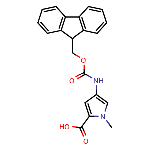 Chemical structure of 4-((((9H-Fluoren-9-yl)methoxy)carbonyl)amino)-1-methyl-1H-pyrrole-2-carboxylic acid , CAS 195387-29-2, AChemBlock W159552