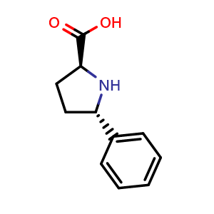 Chemical structure of (2S,5S)-5-Phenylpyrrolidine-2-carboxylic acid , CAS 917615-20-4, AChemBlock W159555