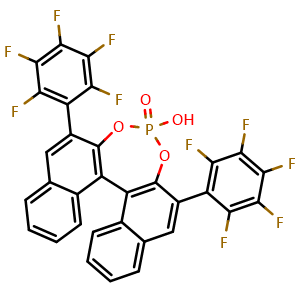 Chemical structure of (11bS)-4-Hydroxy-2,6-bis(2,3,4,5,6-pentafluorophenyl)-4-oxide-dinaphtho[2,1-d:1',2'-f][1,3,2]dioxaphosphepin , CAS 1882075-20-8, AChemBlock W159570