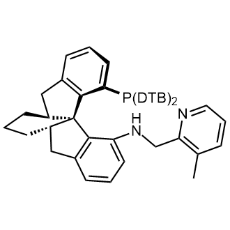 Chemical structure of (1aS,4aS,9bS)-10-(Bis(3,5-di-tert-butylphenyl)phosphanyl)-N-((3-methylpyridin-2-yl)methyl)-1,3,4,4a,5,13c-hexahydro-2H-indeno[2,1-d]fluoren-9-amine , CAS 2241655-67-2, AChemBlock W159598