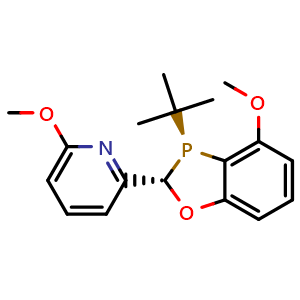 Chemical structure of 2-((2S,3S)-3-(tert-butyl)-4-methoxy-2,3-dihydrobenzo[d][1,3]oxaphosphol-2-yl)-6-methoxypyridine , CAS 1777796-37-8, AChemBlock W159612