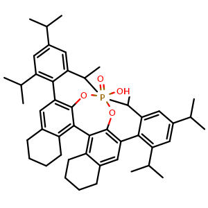 Chemical structure of (11bR)-8,9,10,11,12,13,14,15-Octahydro-4-hydroxy-2,6-bis[2,4,6-tris(1-methylethyl)phenyl]-4-oxide-dinaphtho[2,1-d:1',2'-f][1,3,2]dioxaphosphepin , CAS 929294-27-9, AChemBlock W159619