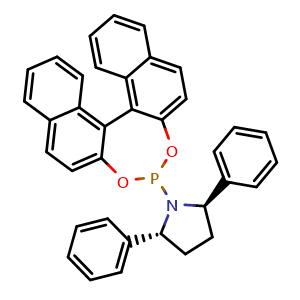 Chemical structure of (2R,5R)-1-(11bR)-Dinaphtho[2,1-d:1',2'-f][1,3,2]dioxaphosphepin-4-yl-2,5-diphenylpyrrolidine , CAS 444667-33-8, AChemBlock W159624