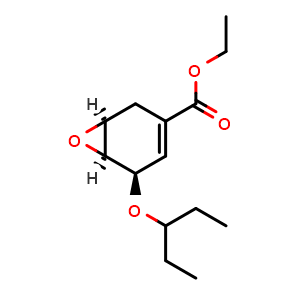 Chemical structure of (1S,5R,6S)-Ethyl 5-(pentan-3-yloxy)-7-oxabicyclo[4 1 0]hept-3-ene-3-carboxylate , CAS 204254-96-6, AChemBlock W159625