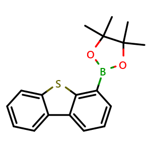 Chemical structure of 2-(Dibenzo[b,d]thiophen-4-yl)-4,4,5,5-tetramethyl-1,3,2-dioxaborolane , CAS 912824-84-1, AChemBlock W159631