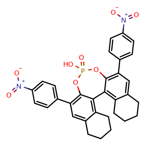 Chemical structure of (11br)-4-hydroxy-2,6-bis(4-nitrophenyl)-8,9,10,11,12,13,14,15-octahydrodinaphtho[2,1-d:1',2'-f][1,3,2]dioxaphosphepine 4-oxide , CAS 791616-68-7, AChemBlock W159638