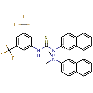Chemical structure of N-[3,5-Bis(trifluoromethyl)phenyl]-N'-[(R)-2'-(dimethylamino)[1,1'-binaphthalen]-2-yl]thiourea , CAS 866940-63-8, AChemBlock W159649