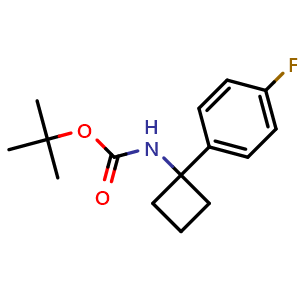 Chemical structure of tert-Butyl (1-(4-fluorophenyl)cyclobutyl)carbamate , CAS 1286275-69-1, AChemBlock W159670