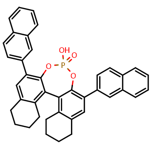 Chemical structure of (11bR)-4-Hydroxy-2,6-di(naphthalen-2-yl)-8,9,10,11,12,13,14,15-octahydrodinaphtho[2,1-d:1',2'-f][1,3,2]dioxaphosphepine 4-oxide , CAS 922711-75-9, AChemBlock W159674