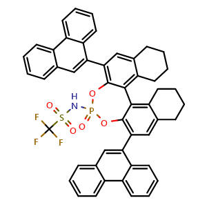 Chemical structure of 1,1,1-Trifluoro-N-[(11bR)-8,9,10,11,12,13,14,15-octahydro-4-oxido-2,6-di-9-phenanthrenyldinaphtho[2,1-d:1',2'-f][1,3,2]dioxaphosphepin-4-yl]methanesulfonamide , CAS 1181834-74-1, AChemBlock W159691