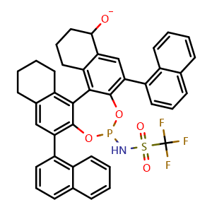 Chemical structure of 1,1,1-Trifluoro-N-[(11bR)-8,9,10,11,12,13,14,15-octahydro-2,6-di-1-naphthalenyl-8-oxidodinaphtho[2,1-d:1',2'-f][1,3,2]dioxaphosphepin-4-yl]methanesulfonamide , CAS 1227374-66-4, AChemBlock W159696