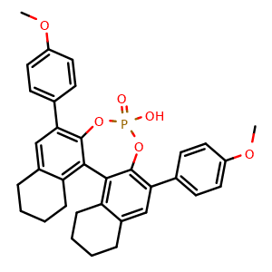Chemical structure of (11br)-8,9,10,11,12,13,14,15-octahydro-4-hydroxy-2,6-bis(4-methoxyphenyl)-4-oxide-dinaphtho[2,1-d:1',2'-f][1,3,2]dioxaphosphepin , CAS 1011465-27-2, AChemBlock W159725