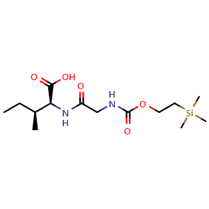 Chemical structure of (2S,3S)-3-methyl-2-[2-({[2-(trimethylsilyl)ethoxy]carbonyl}amino)acetamido]pentanoic acid , CAS 863658-70-2, AChemBlock W159760