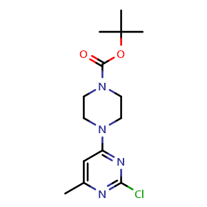 Chemical structure of tert-Butyl 4-(2-chloro-6-methylpyrimidin-4-yl)piperazine-1-carboxylate , CAS 1261234-68-7, AChemBlock W159811